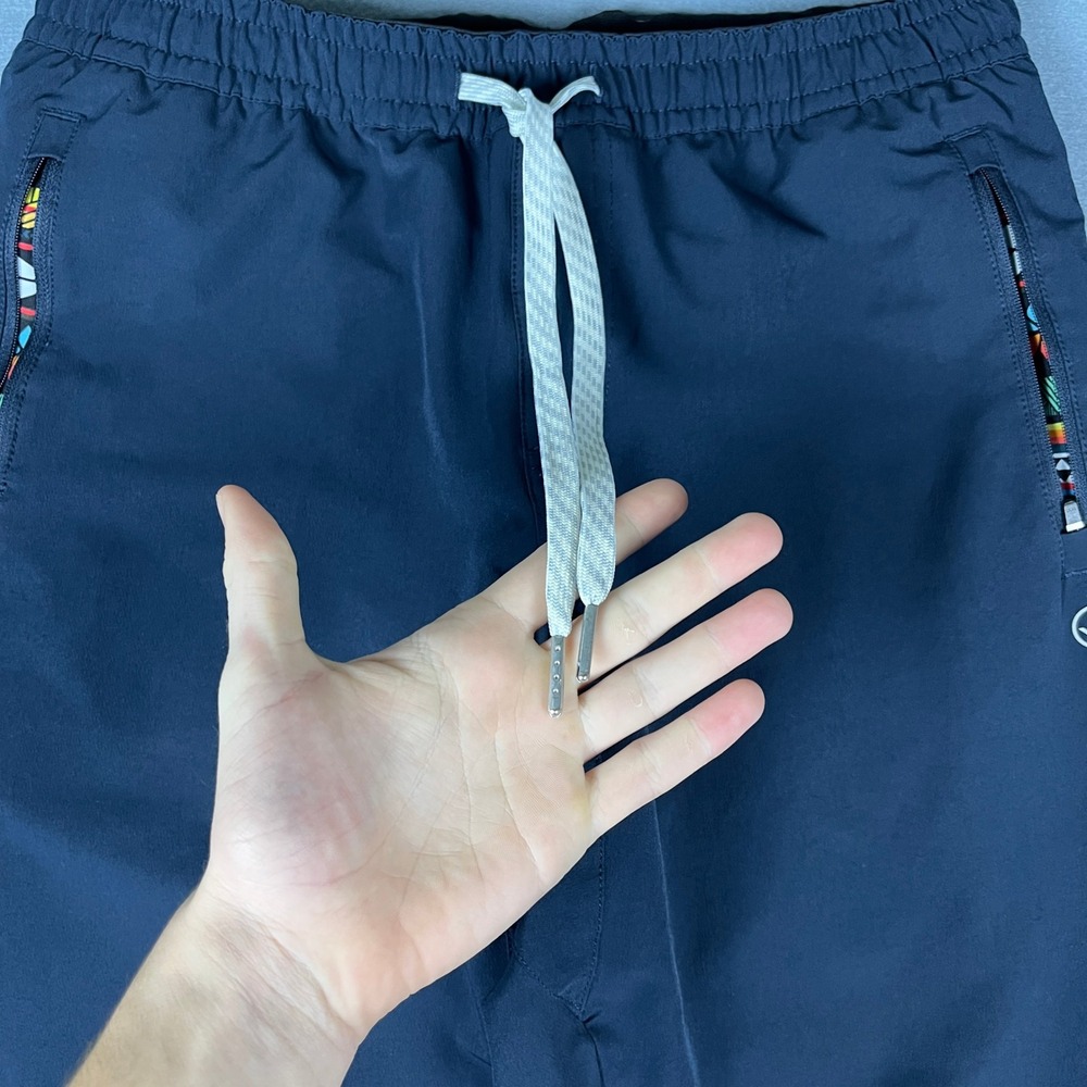Wowie Mens Navy Blue Joggers Stretch Active Pants Geometric Pocket Size L - Picture 3 of 11